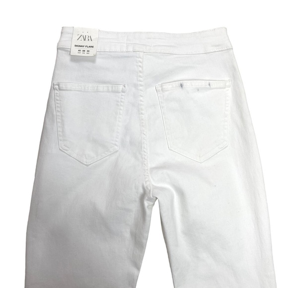 ZARA High Rise Full Length Skinny Flare Jeans in White Size 8 New with Tags - Picture 5 of 10
